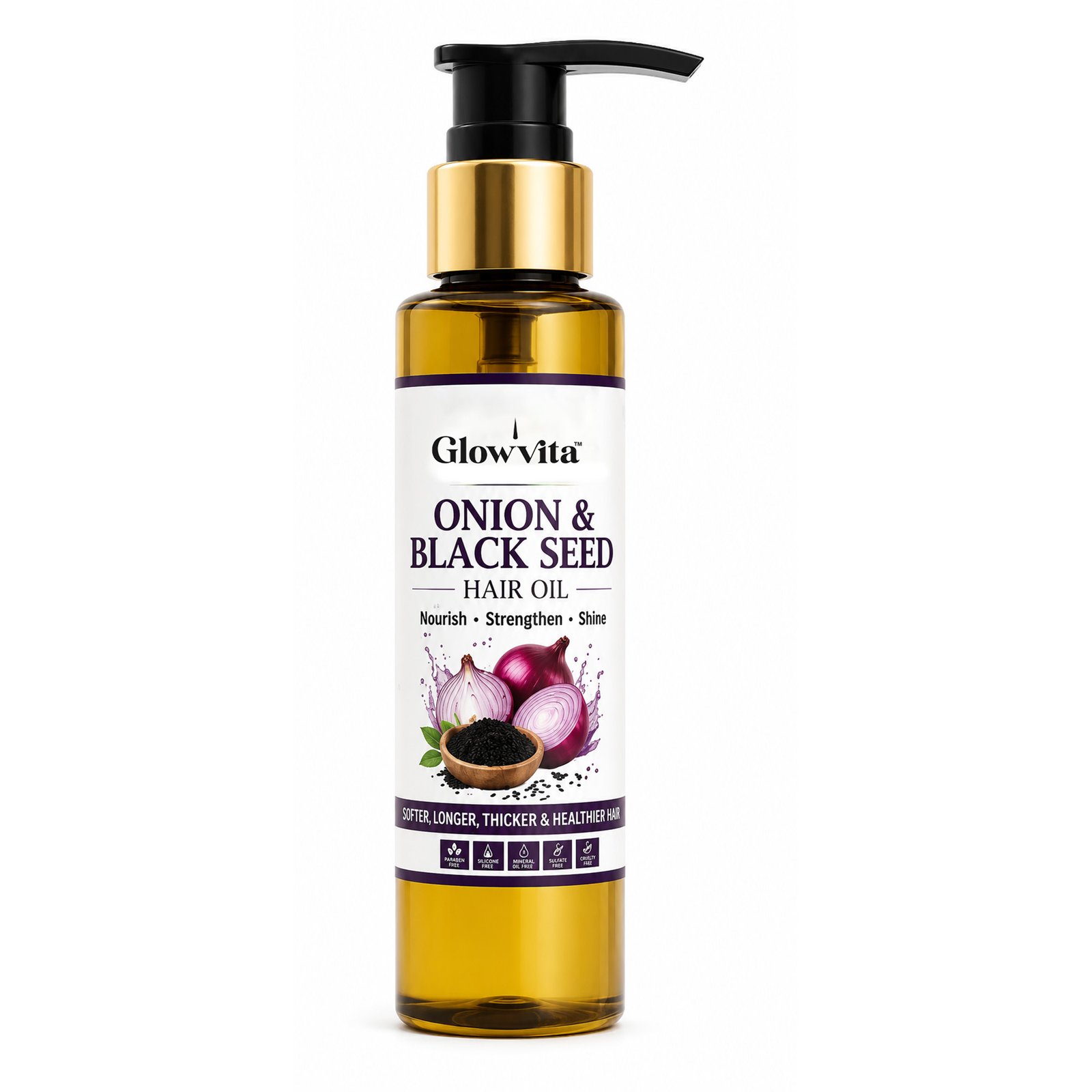 1 copy Glowvita Onion & Black Seed Hair Oil – For Hair Fall Control, Scalp Nourishment & Hair Growth | Paraben & Mineral Oil Free - Image 1