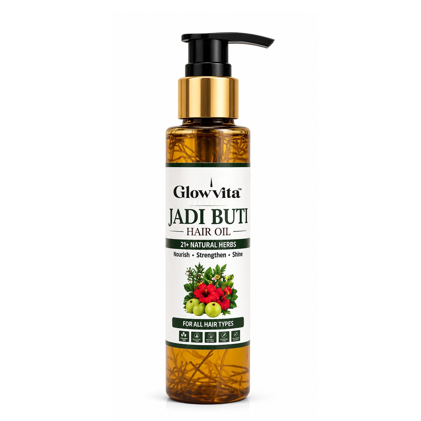 1 copy 3 Glowvita Jadi Buti Hair Oil – Ayurvedic Blend with 21+ Natural Herbs, Amla & Hibiscus for Deep Scalp Nourishment, Hair Strength & Shine - Image 1