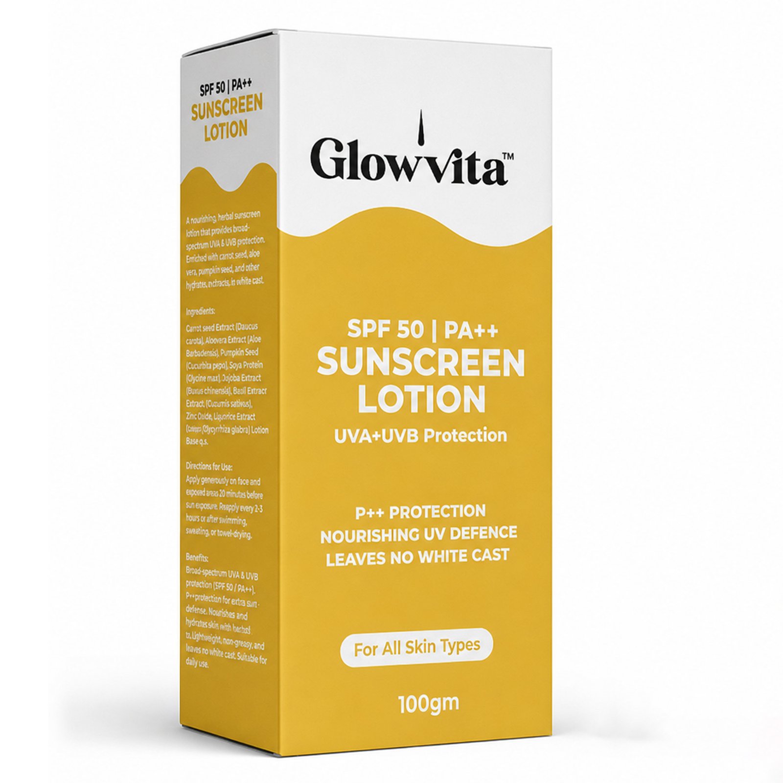 2 Glowvita Sunscreen Lotion SPF 50 | PA++ – Advanced Broad Spectrum UVA & UVB Protection, Lightweight & Non-Greasy (100g) - Image 1