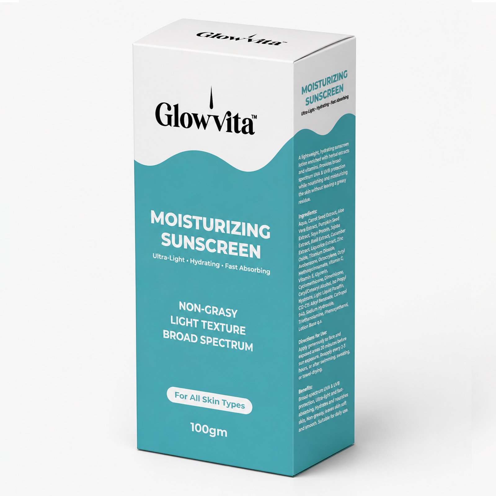 2 Glowvita Moisturizing Sunscreen (100g) – Broad Spectrum UVA & UVB Protection Lotion with Aloe Vera & Botanical Extracts | Ultra-Light, Non-Greasy & Fast-Absorbing Sun Care for All Skin Types - Image 1