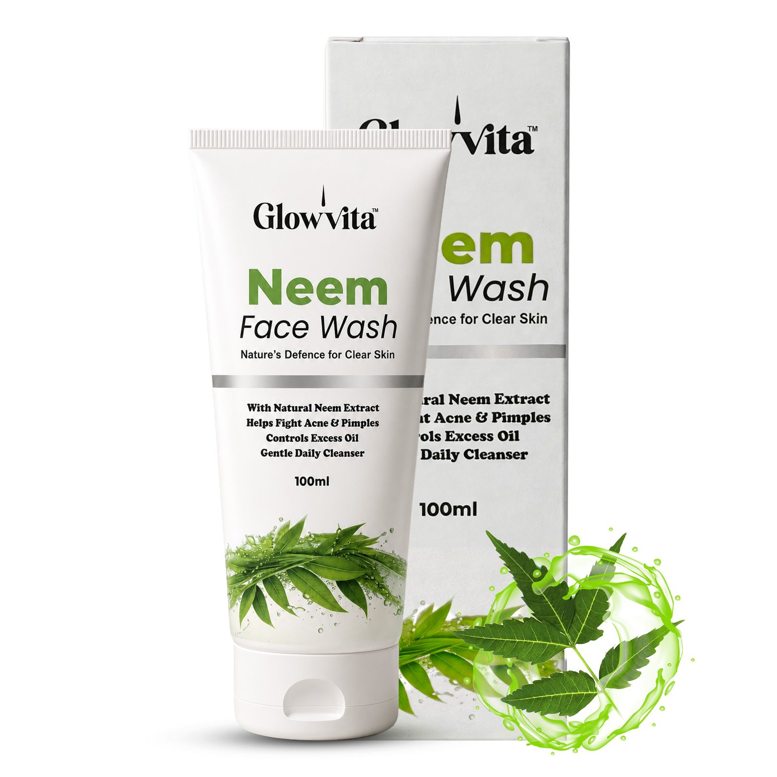 2 copy Glowvita Neem Face Wash with Natural Herbal Extracts – Gentle Cleansing, Acne & Oil Control Cleanser (100ml) - Image 1