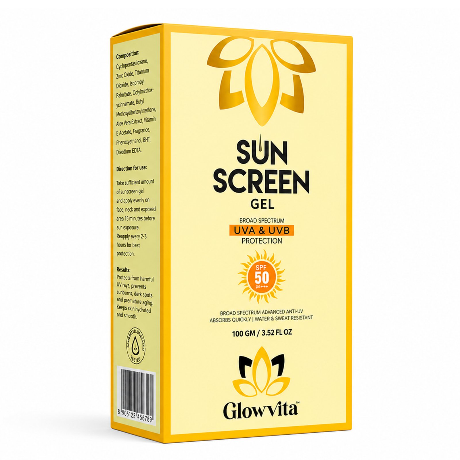 2 Glowvita Sun Screen Gel SPF 50 PA+++ – Broad Spectrum UVA & UVB Protection, Lightweight, Water & Sweat Resistant (100g / 3.52 fl oz) - Image 1