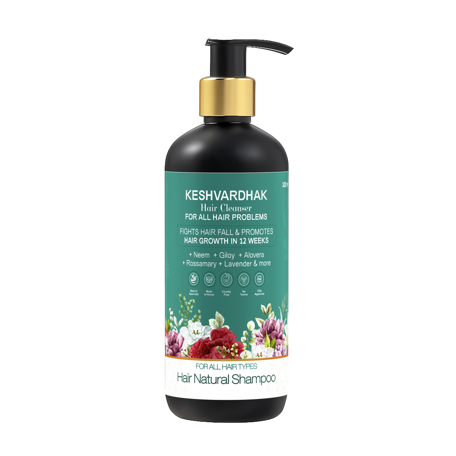 Artboard 1 Keshvardhak Natural Hair Cleanser Shampoo - Anti-Hair Fall & Hair Growth Formula with Neem, Giloy, Aloe Vera, Rosemary & Lavender (300 ml) - Image 1